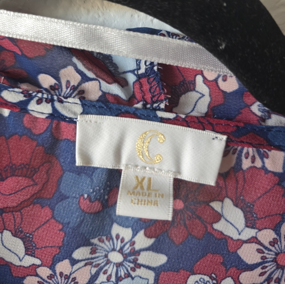 Charming Charlie Sheer Floral Kimono in Burgundy, Navy & White - Picture 5 of 8